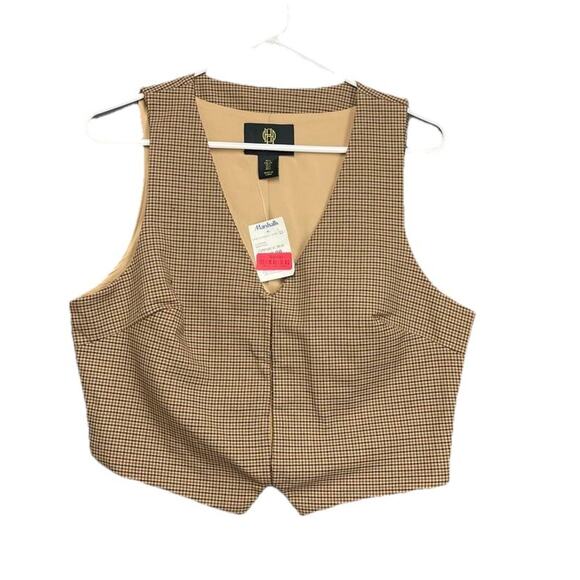 NWT House of Harlow Brown Plaid Cropped Vest Sz L Dark Academia Heritage Preppy - Picture 2 of 6